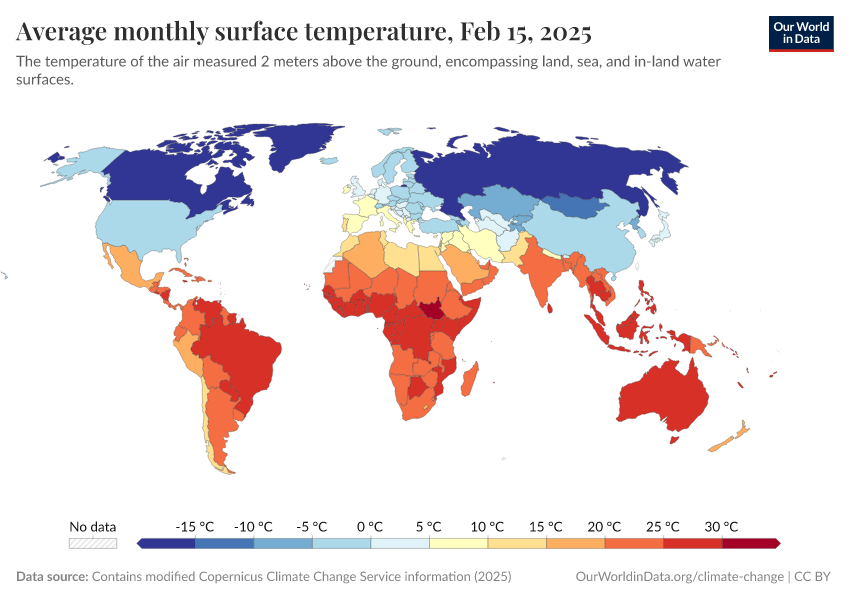 Average monthly surface temperature