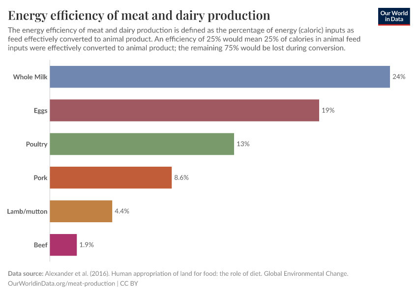 Energy efficiency of meat and dairy production