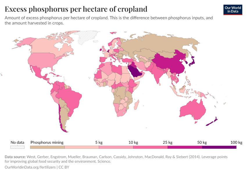 Excess phosphorus per hectare of cropland