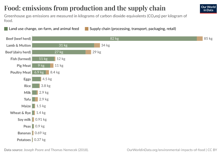 Food: emissions from production and the supply chain