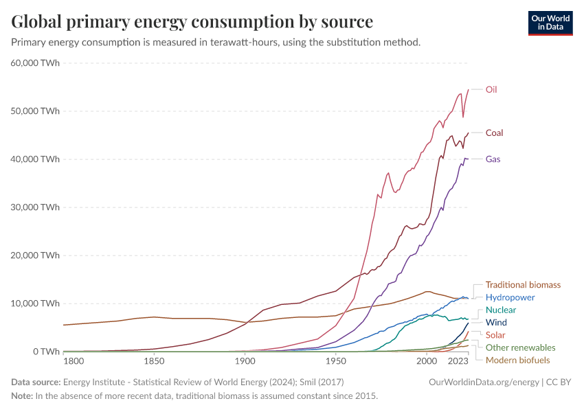 Global primary energy consumption by source