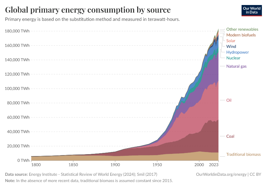 Global primary energy consumption by source