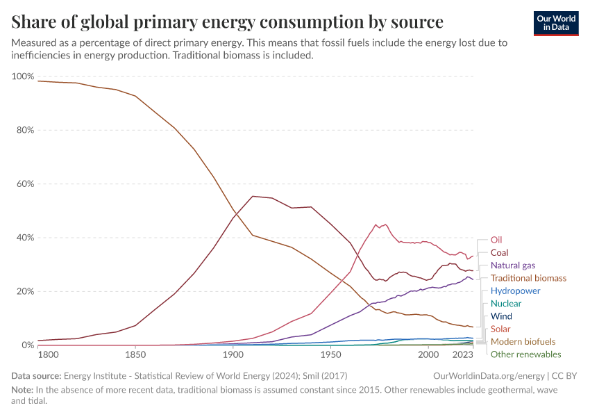 Share of global primary energy consumption by source