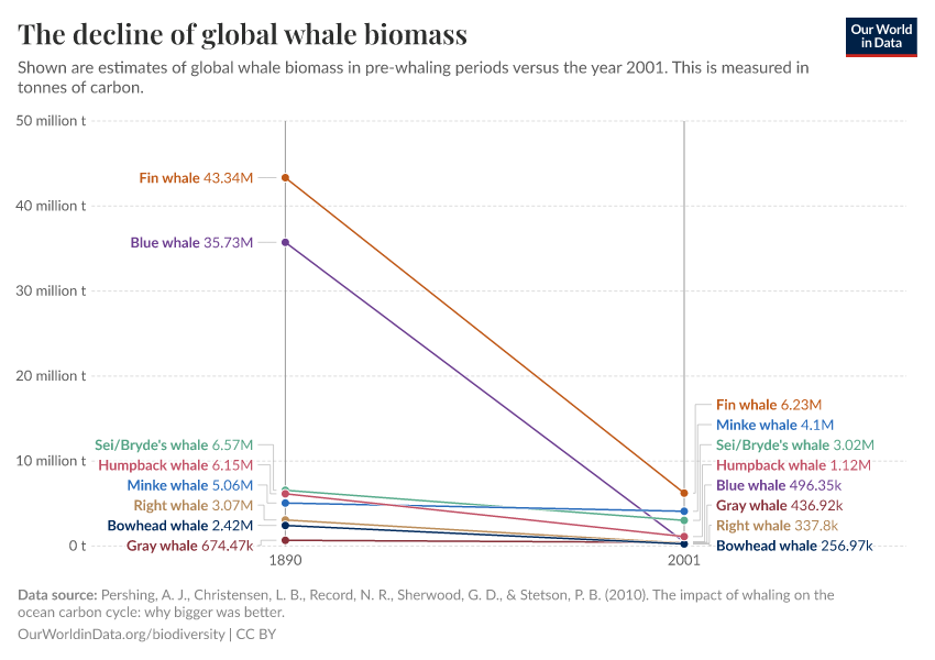 The decline of global whale biomass