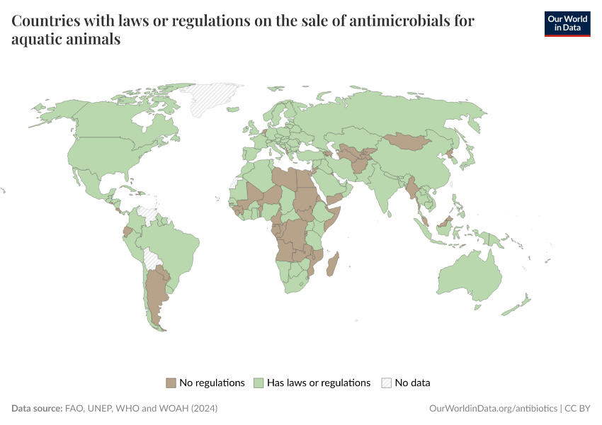 Countries with laws or regulations on the sale of antimicrobials for aquatic animals