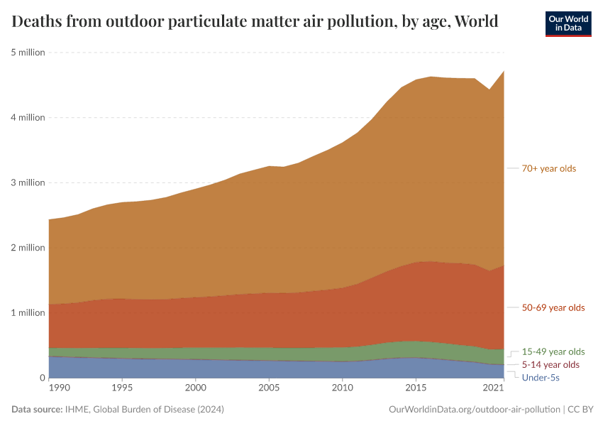 Deaths from outdoor particulate matter air pollution, by age