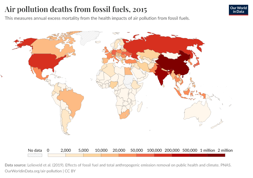 Air pollution deaths from fossil fuels